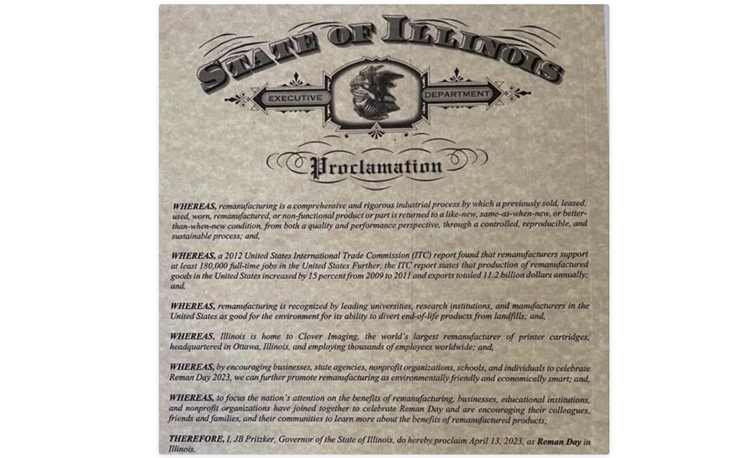 Illinois Governor issues proclamation of Reman Day